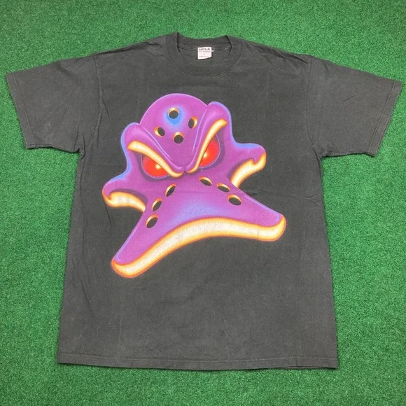Vintage Mighty Ducks Shirt Mens L Black Animated Cartoon Promo Big Face 90s USA - Picture 2 of 15